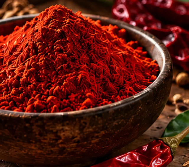 Chilli Powder in a wooden bowl