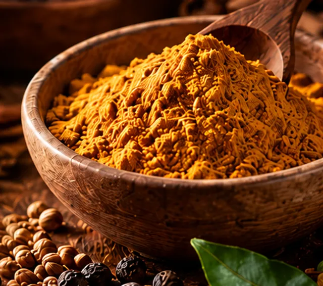 Curry Powder in a wooden bowl