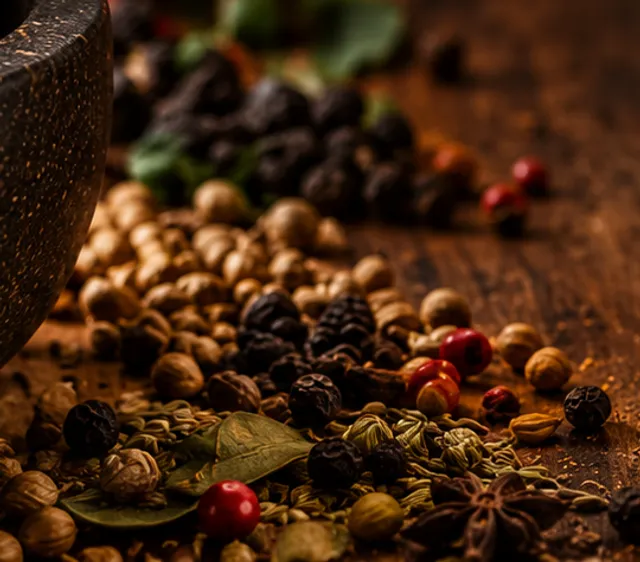 Whole Spices in a wooden bowl